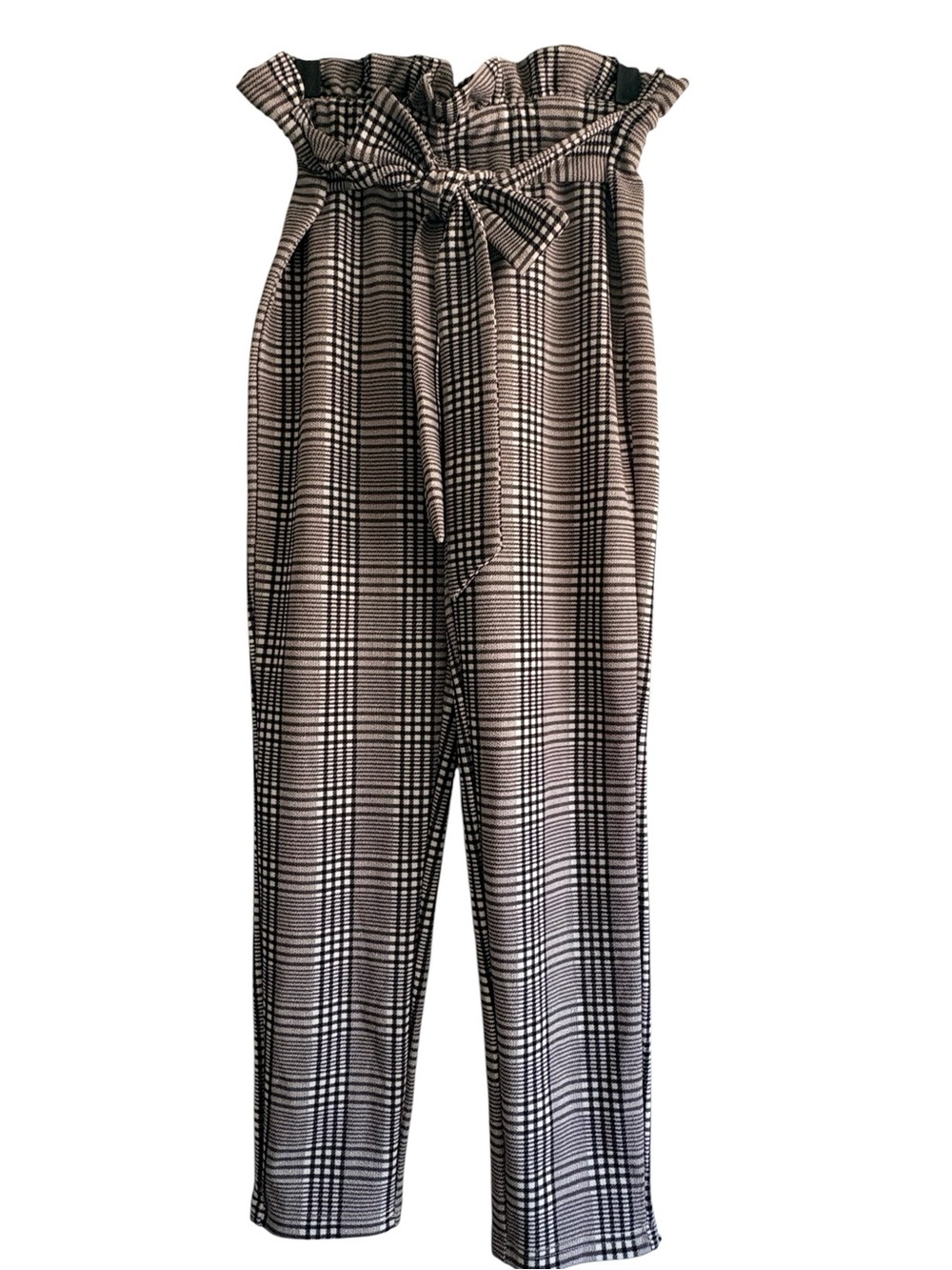 SHEIN Paperbag Plaid Cigarette Pants